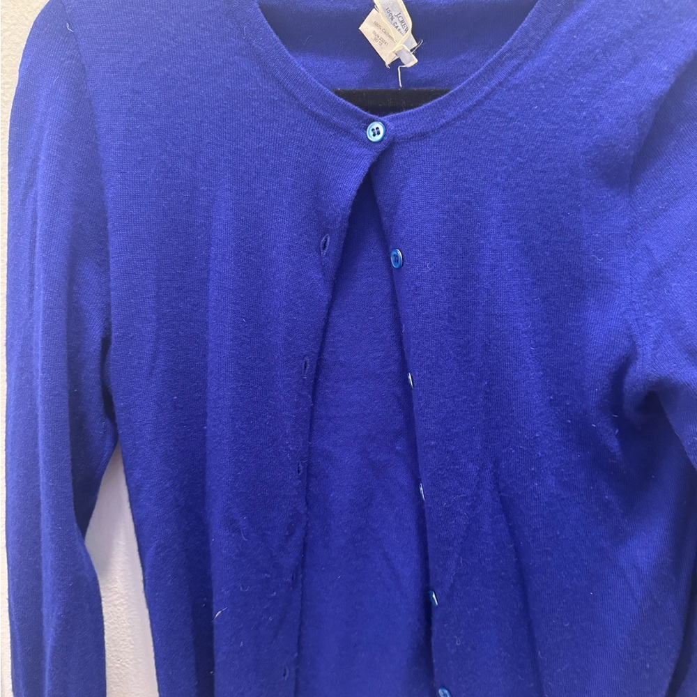 J. Crew 100% Cashmere Vibrant Blue Cardigan Sweater